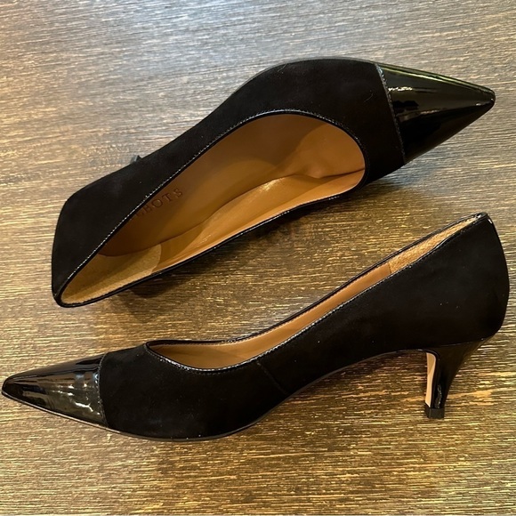 TALBOTS Diane Black Suede & Patent Leather Kitten Heel Pump 7.5 AA Narrow - Picture 2 of 8